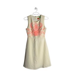 Modcloth x Fervour Women's Cream/Coral Applique Patterned A-Line Formal Dress